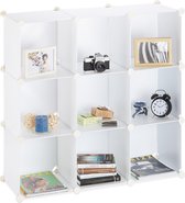 Relaxdays vakkenkast 9 vakken - roomdivider kunststof - open boekenkast - steekverbinding - wit