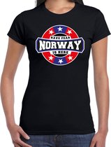 Have fear Norway is here t-shirt met sterren embleem in de kleuren van de Noorse vlag - zwart - dames - Noorwegen supporter / Noors elftal fan shirt / EK / WK / kleding L