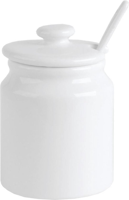 1x Porseleinen suikerpotjes met deksel en lepel 180 ml - Suikervaatjes voor horeca/restaurant
