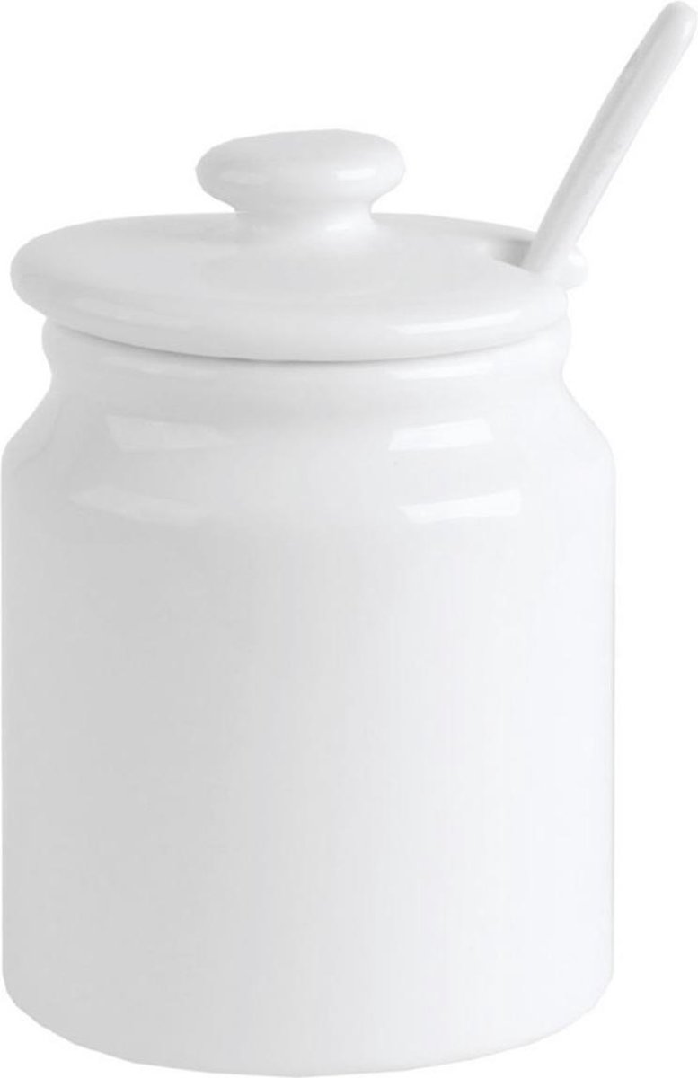 1x Porseleinen suikerpotjes met deksel en lepel 180 ml - Suikervaatjes voor horeca/restaurant - Merkloos