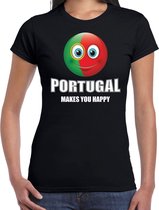 Portugal makes you happy landen t-shirt zwart voor dames met emoticon S