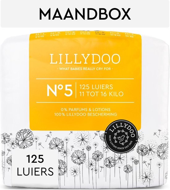 LILLYDOO luiers - Maat 5 (11-16 kg) - 125 Stuks - Maandbox