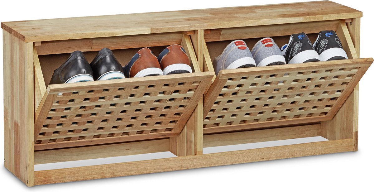 relaxdays schoenenkast met 2 vakken, Massief walnoot hout, kleppen  walnoothout | bol.com