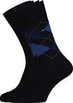 Tommy Hilfiger Check Socks (2-pack) - herensokken katoen - geruit en uni - blauw - Maat: 47-49