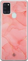 Samsung A21s hoesje siliconen - Marmer roze | Samsung Galaxy A21s case | zwart | TPU backcover transparant