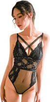 QUEEN LINGERIE | Queen Lingerie Net Crossed Straps Neckline Teddy S/m