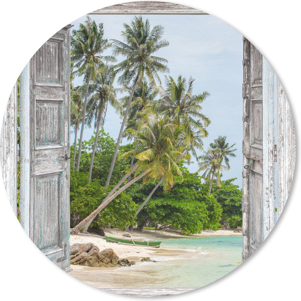 Muismat rond 50x50 cm - Mousepad Tropisch - Palmboom - Doorkijk - Zee - Ronde muismatten