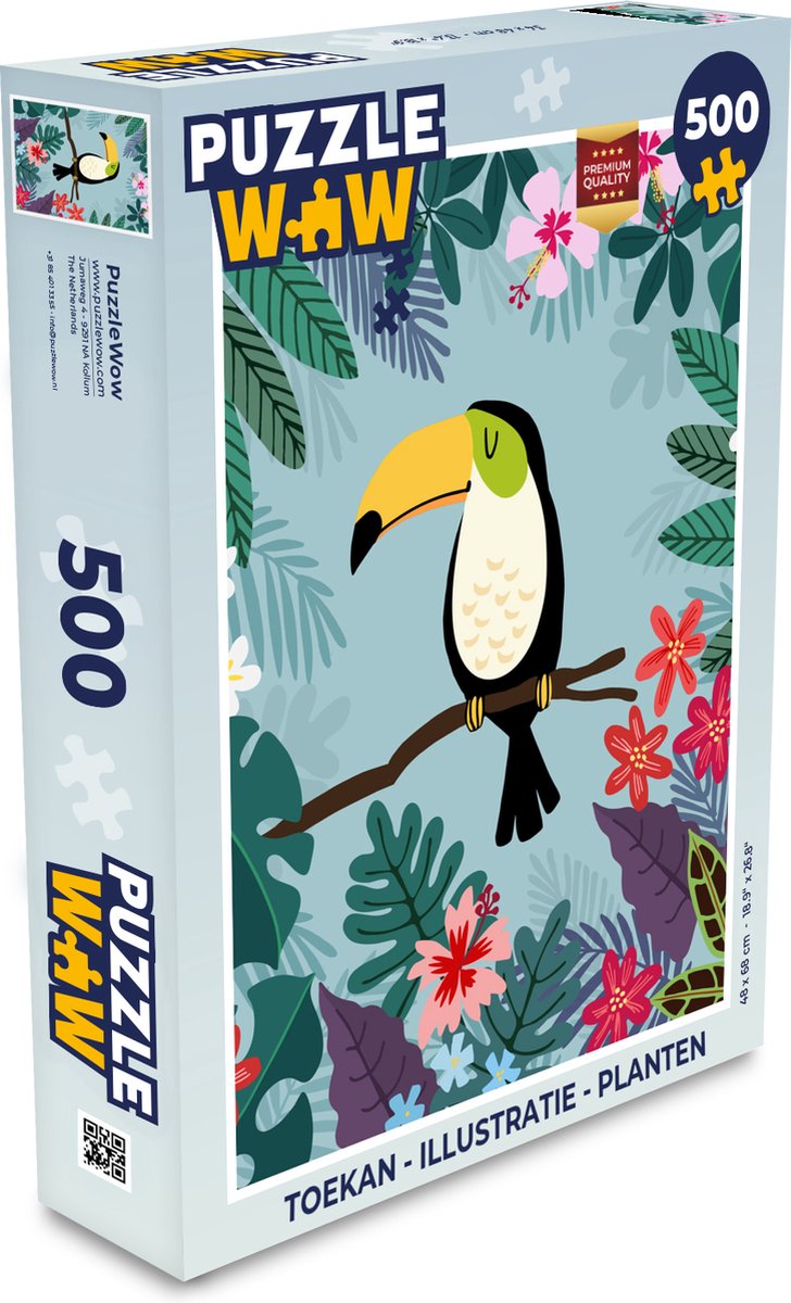 Puzzel Toekan - Planten - Bloemen - Kinderen - Dieren - Kids - Legpuzzel - Puzzel 500 stukjes