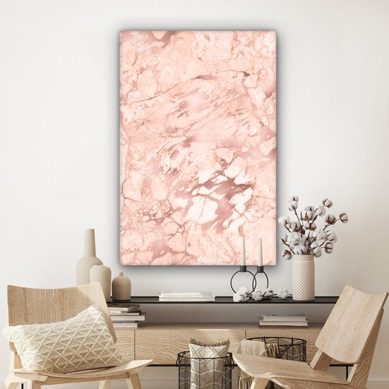 Canvas Schilderij Marmer - Aderen - Roze - 80x120 cm - Wanddecoratie