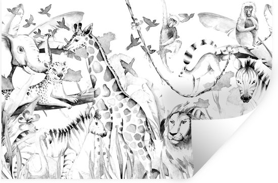Muurstickers - Sticker Folie - Aquarelverf - Dieren - Jungle - Roze - Meisjes - Kinderen - Kids - 60x40 cm - Plakfolie - Muurstickers Kinderkamer - Zelfklevend Behang - Zelfklevend behangpapier - Stickerfolie