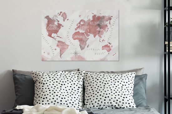 Peintures Toile Wereldkaart - Peinture - Rose - 60x40 cm - Décoration murale