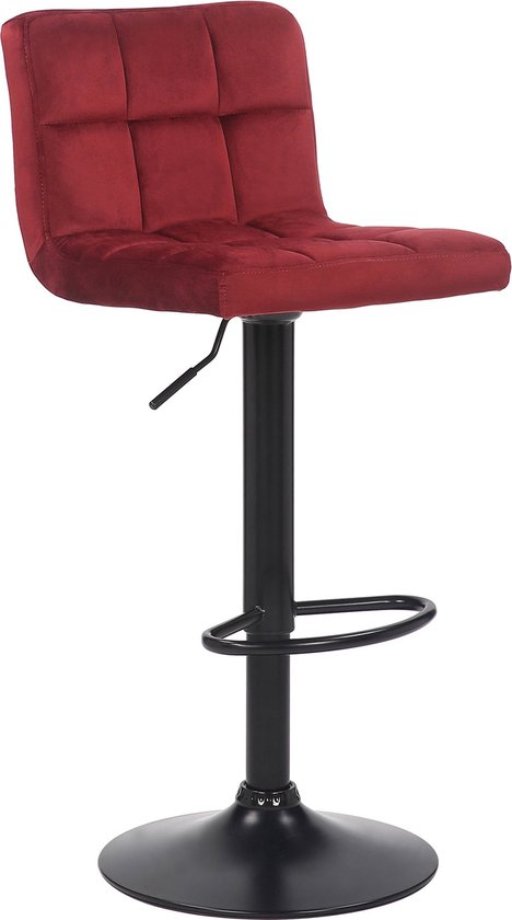 Luxe Barkruk Valente - Rood - Zwart - Fluweel - Modern Design - Rugleuning - Voetensteun - Voor Keuken en Bar - Gestoffeerde Zitting