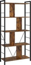 Boekenkast Topsy - 5 Tier Shelving Unit - Office Shelves - Open Shelves - Industrial Design - Living Room - Bedroom - Office - Study - Home - Office - Vintage Brown/Black