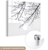 MuchoWow® Glasschilderij 50x50 cm - Schilderij acrylglas - Takken met sneeuw - Foto op glas - Schilderijen