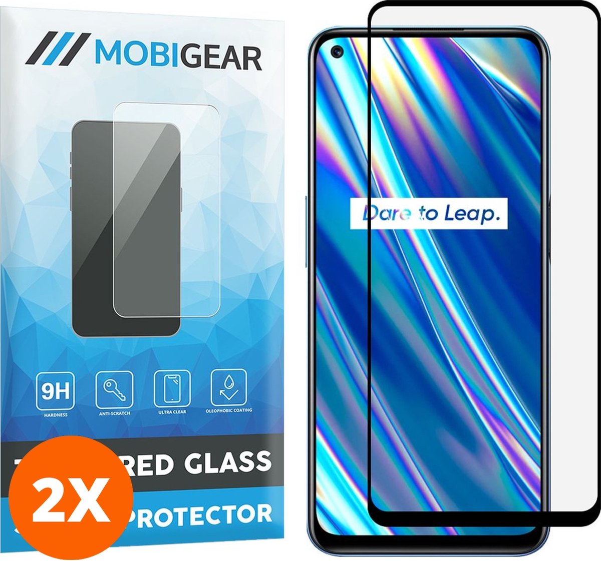 Mobigear Screenprotector geschikt voor Realme 8 5G Glazen | Mobigear Premium Screenprotector - Case Friendly - Zwart (2-Pack)