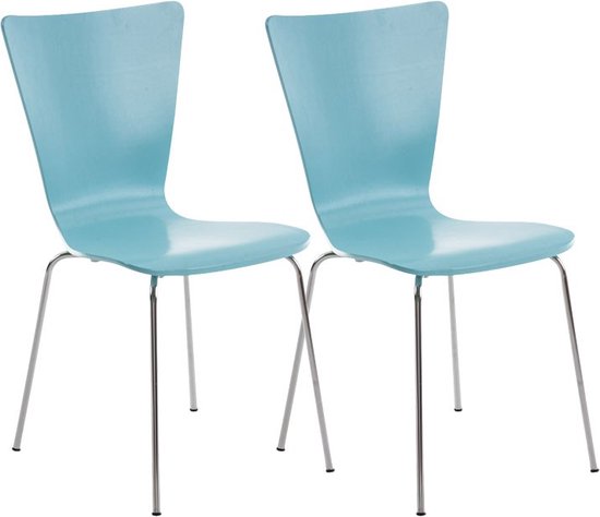 Bezoekersstoel Nora - Houten stoel blauw - Set van 2 - Met rugleuning - Vergaderstoel - Zithoogte 45cm