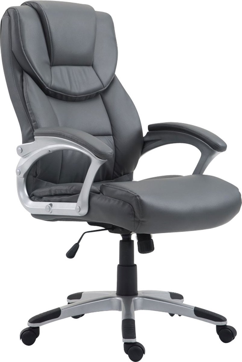 Luxe Bureaustoel Santuzza XL - kunstleer - Grijs/Zwart - Op wielen - Ergonomische bureaustoel - Voor volwassenen - In hoogte verstelbaar