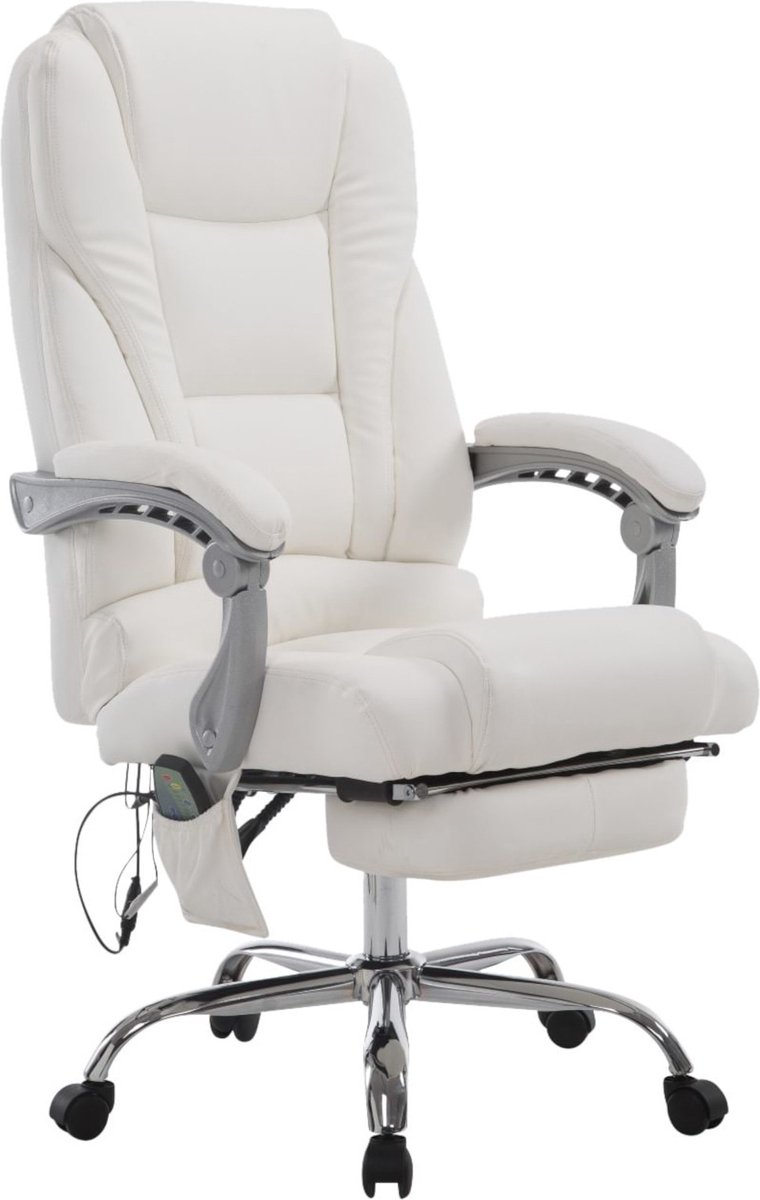 Ergonomische Bureaustoel met massagefunctie - Lange Rugleuning - Wit - Zithoogte 47-56cm - Kunstleer - Op Wieltjes - Voor Volwassenen