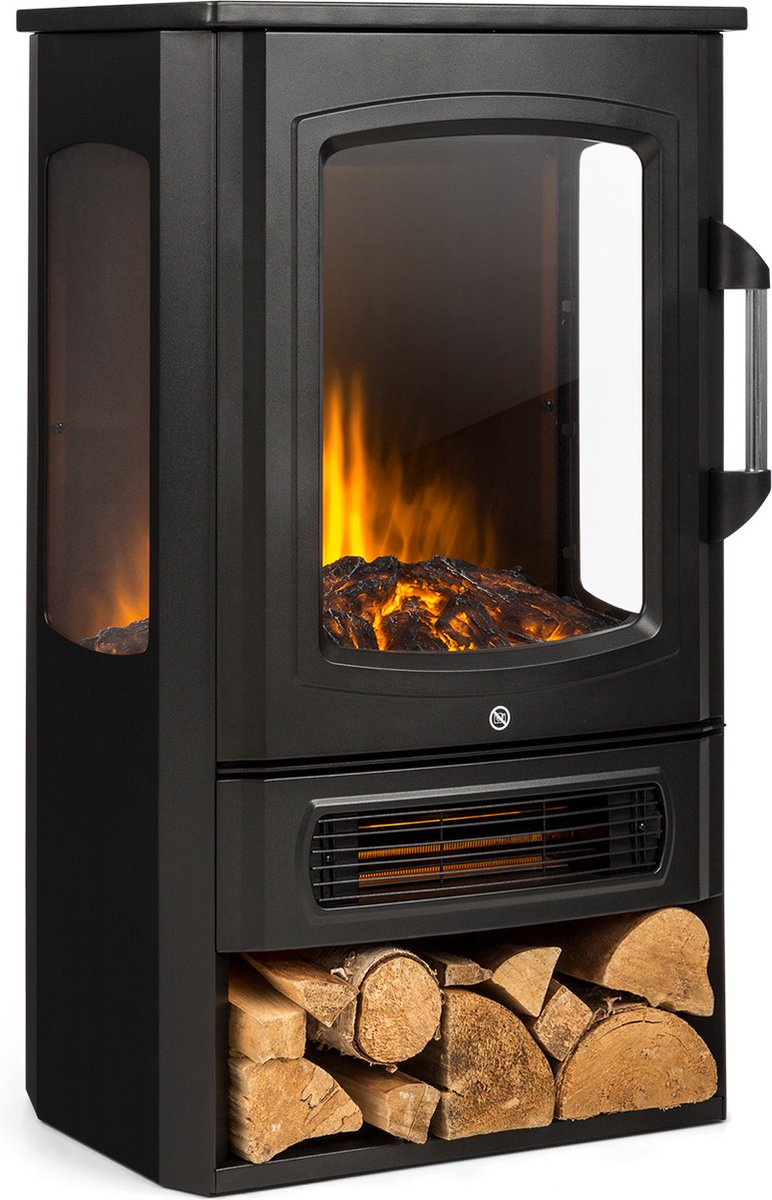 Klarstein elektrische haard, elektrische verwarming voor woonkamers en binnenruimtes, elektrische haard met LED-vlammen, vrijstaande haard, ventilatorverwarming, regelbare thermostaat, 2000 W verwarming