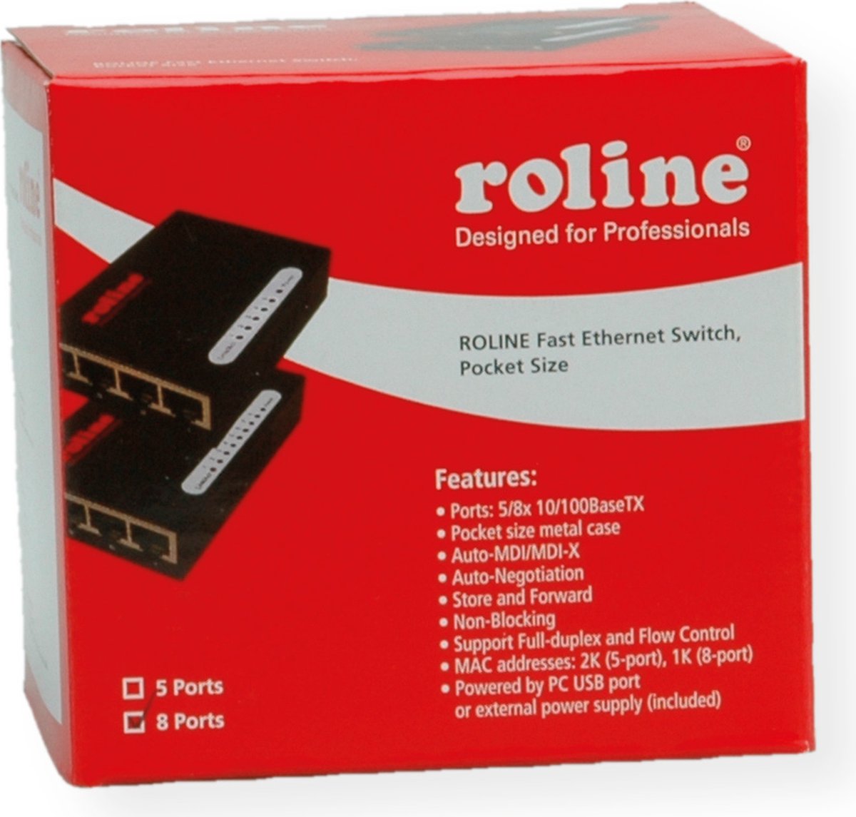 ROLINE Fast Ethernet Switch, Pocket, 8 Ports