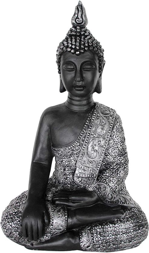 Grande Statue Bouddha Jardin 45 Cm – Pierre Synthétique Grise, Feng Shui, Neuve