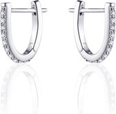 Jewels Inc. - Oorbellen - Oorringen half rond gezet met Zirkonia - 12mmØ x 1.5mm - Gerhodineerd Zilver 925