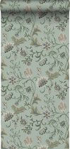 ESTAhome behang vintage bloemen celadon groen - 139413 - 0.53 x 10.05 m