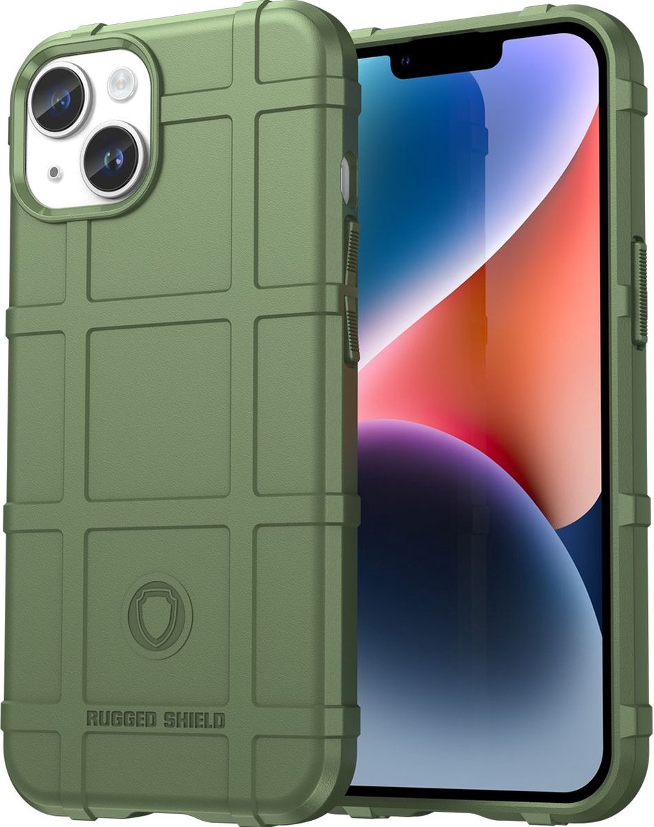 Mobigear Hoesje geschikt voor Apple iPhone 15 Plus Telefoonhoesje Flexibel TPU | Mobigear Rugged Shield Backcover Shockproof | Schokbestendig iPhone 15 Plus Telefoonhoesje | Anti Shock Proof - Groen