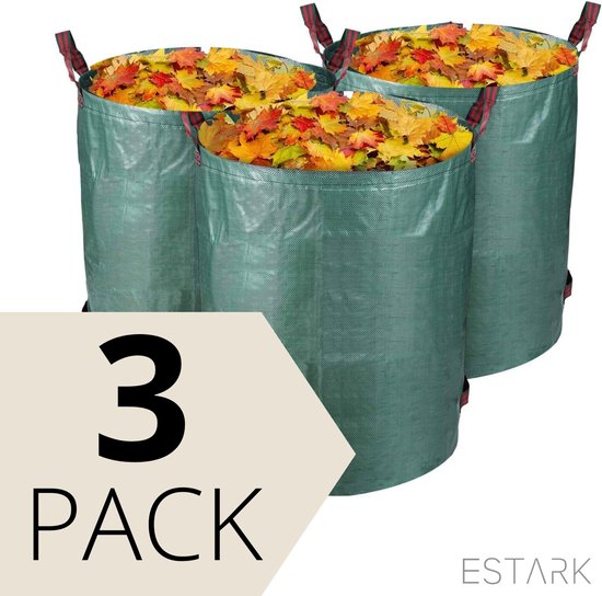 ESTARK® Tuinafvalzak - 3 Stuks 300L – 80x70cm - Opvouwbaar - Groen - Bladerenzak - Afvalzak - Tuin - Tuinieren - Tuinafval Zak - Snoeisel - Gras Bladerzen zak - Groenzak 3 STUKS