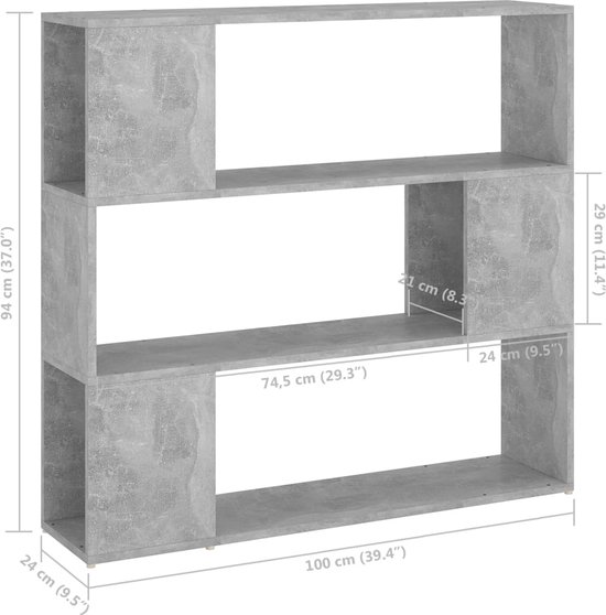 vidaXL - Boekenkast/kamerscherm - 100x24x94 - cm - betongrijs