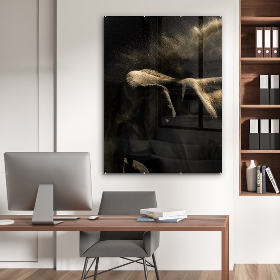 MuchoWow® Peinture sur verre 90x120 cm - Peinture sur verre acrylique - Éléphant - Boue - Animaux - Zwart - Photo sur verre - Peintures