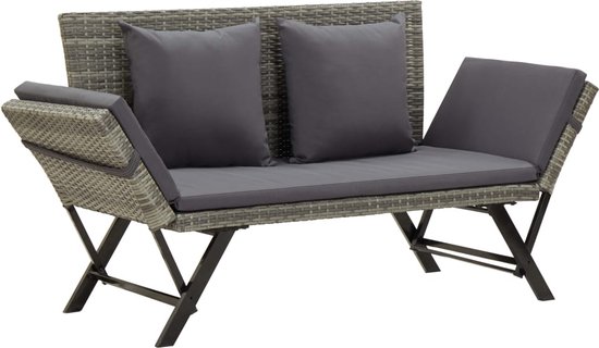 Banc de Jardin en Polyrotin Casaria - Réglable Incl. Coussins – Zwart