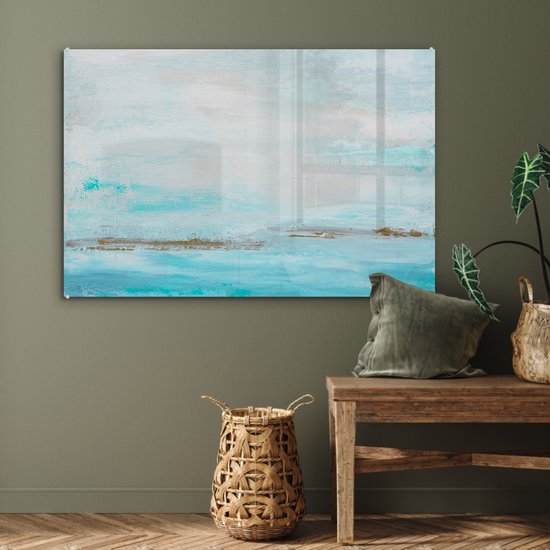 MuchoWow® Peinture sur verre 120x80 cm - Peinture sur verre acrylique - Peinture - Peinture - Abstrait - Blauw - Photo sur verre - Peintures