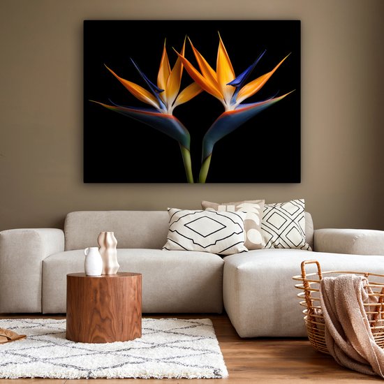 Peinture sur toile 160x120 cm - Décoration murale Plantes - Fleurs - Fleur oiseau de paradis - Portrait - Zwart - Décoration murale salon - Décoration chambre - Accessoires de chambre - Peintures