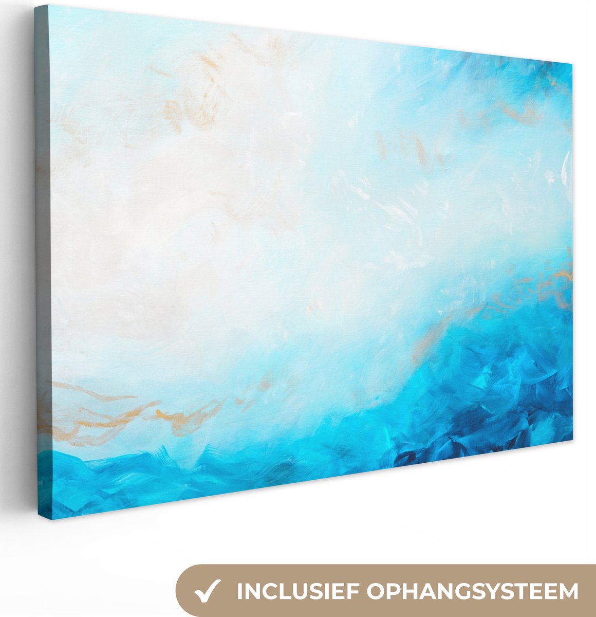 Canvas Schilderij Blauw - Zee - Abstract - Verf - 120x80 cm - Wanddecoratie
