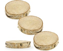 PartyDeco naamkaartjes/plaatskaartjes Hout - Bruiloft - 12x - 5-7 cm - berkenhout