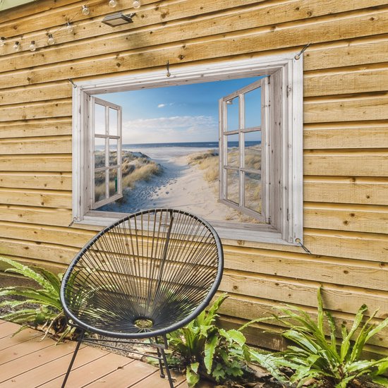 Tuindecoratie doorkijk - Strand - Zee - 120x80 cm - Tuin - Schutting decoratie - Tuinposter - Schuttingdoek - Buitenposter - Tuinversiering - Balkon decoratie - Tuinschilderij