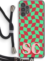 Gepersonaliseerd - Case Company® - Hoesje met koord geschikt voor Samsung Galaxy A13 4G hoesje met Koord - Grid Monogram - Telefoonhoesje met Zwart Koord - Bescherming aan alle Kanten en Over de Schermrand