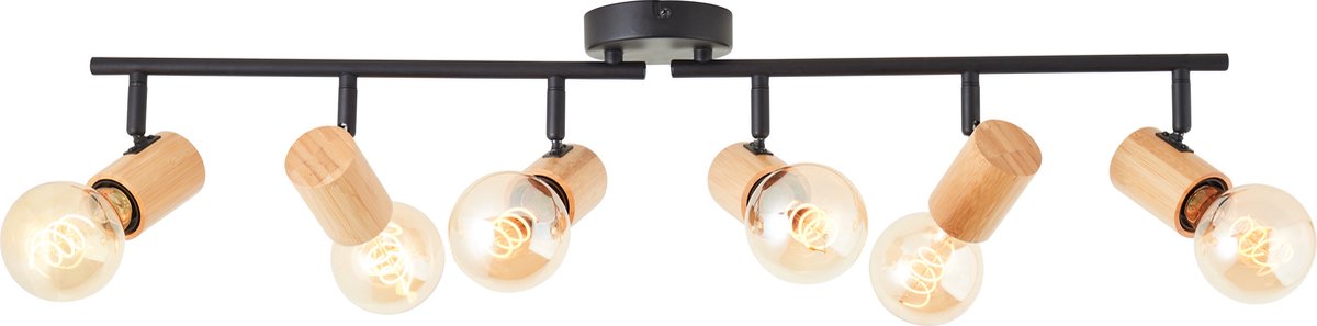 Brilliant Kerry Spotbuis 6-lichts Zwart/Hout - Zwenkbare Dimbare Plafondlamp met 6×E27 Fittingen, Modern Design voor in de woonkamer, op de Slaapkamer en op Kantoor, Stijlvolle Hout-Metaal Combinatie