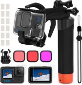 Ensemble d'accessoires pour GoPro Hero 11 10 9 Noir, boîtier de protection étanche avec poignée flottante sous-marine, protection d'écran, filtre rouge, série de photos sous-marines à une main