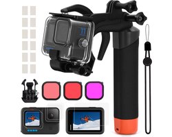 Accessoireset voor GoPro Hero 13 12 11 10 9 Black, waterdichte beschermhoes behuizing onderwater drijvende handgreep displaybescherming rood filter, eenhandse onderwater-fotoserie set