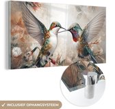 MuchoWow® Glasschilderij 120x60 cm - Schilderij acrylglas - Kolibrie - Vogels - Bloemen - Natuur - Foto op glas - Schilderijen