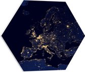 PVC Schuimplaat Hexagon - Kaart van Europa - 50x43.5 cm Foto op Hexagon (Met Ophangsysteem)