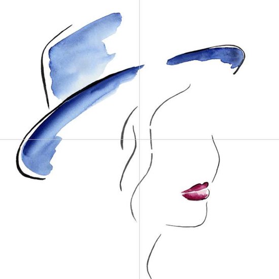 IXXI Lady with the Blue Hat - Wanddecoratie - Line art - 40 x 40 cm