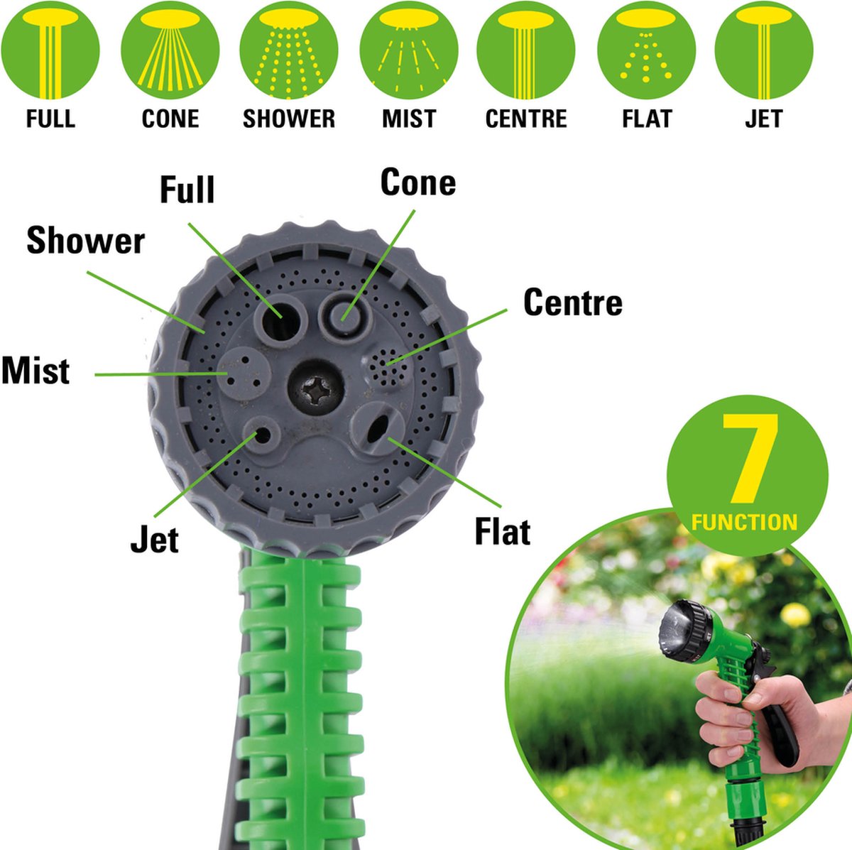 Werkzeyt Flexibele tuinslang - 15-30 m - Incl. multifunctionele sproeikop - Duurzaam - Geen verdraaien of knopen/Flex-slang/Rekbare waterslang/ Tuinirrigatie / 9927630 Werkzeyt Flexibele tuinslang - 15-30 m - Incl. multifunctionele sproeikop - Duurzaam - Geen verdraaien of knopen/Flex-slang/Rekbare waterslang/ Tuinirrigatie / 9927630