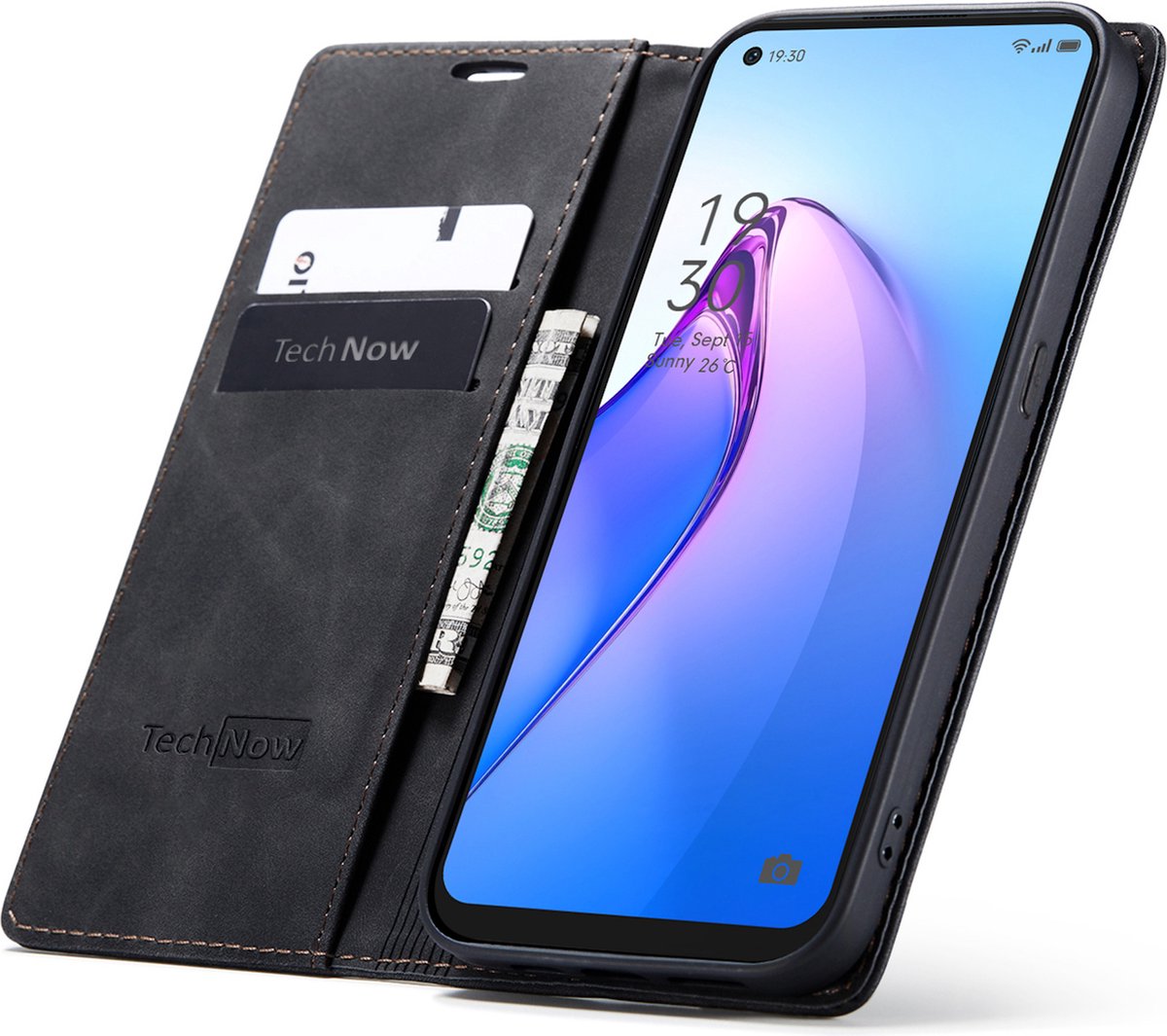 Oppo Reno 8 Hoesje - Book Case Leer Slimline Zwart