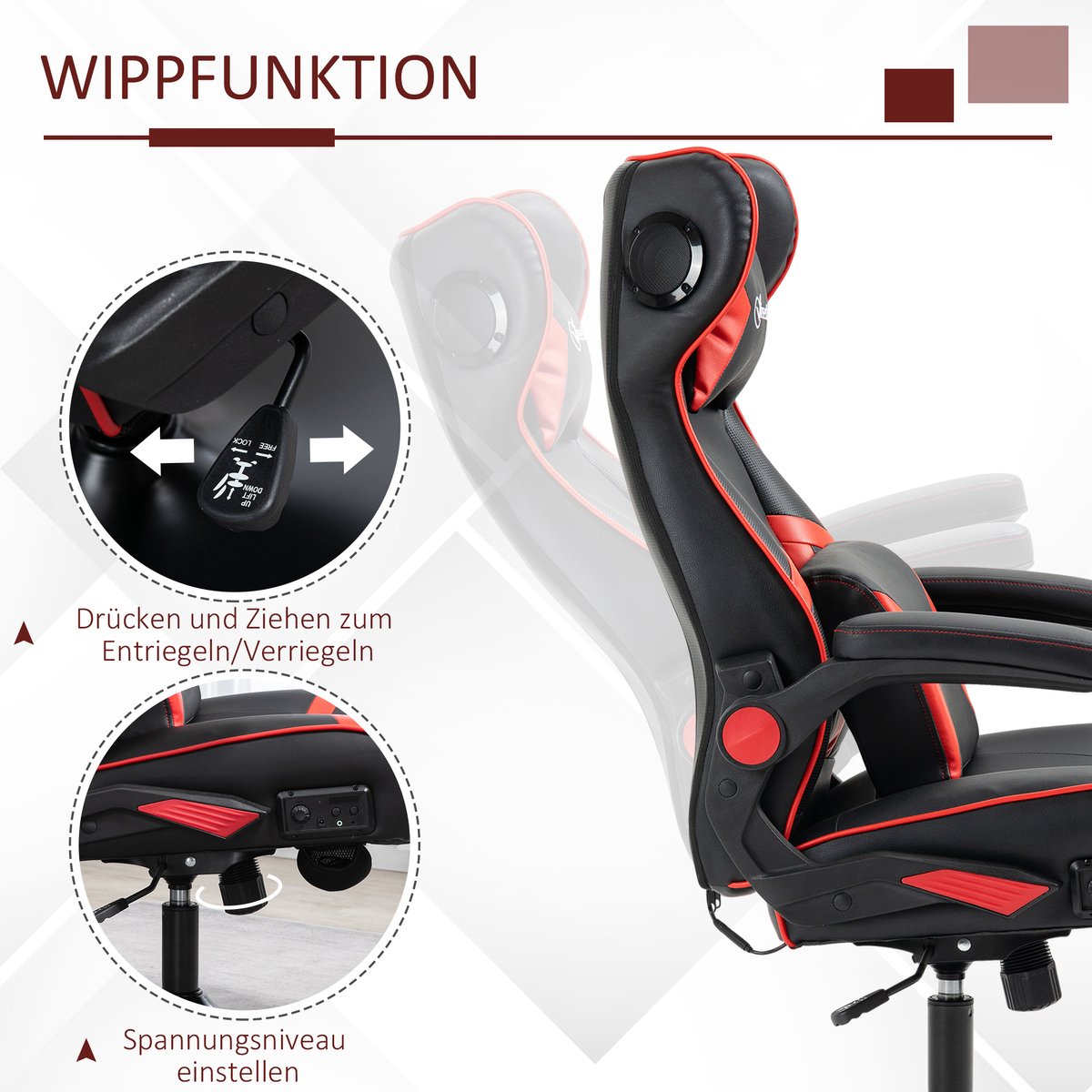 Vinsetto Gamingsessel mit Lautsprecher 921-576 - afbeelding 3