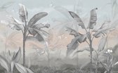 Fotobehang Banana Tree Wallpaper Design With Pastel Tones, Tropical Landscape, Mural Art. - Vliesbehang - 368 x 280 cm