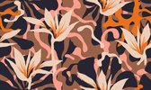 Fotobehang Abstract Jungle Plants Pattern. Creative Collage Contemporary Floral Seamless Pattern. Fashionable Template For Design. - Vliesbehang - 416 x 254 cm