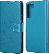 Coverup Bloemen & Vlinders Book Case - Geschikt voor Samsung Galaxy S22 Plus Hoesje - Blauw